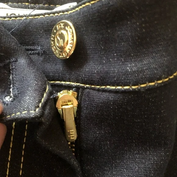 St. John Sport bootcut jeans Vintage Y2K size 0 gold logo & stitching dark navy - Picture 4 of 12